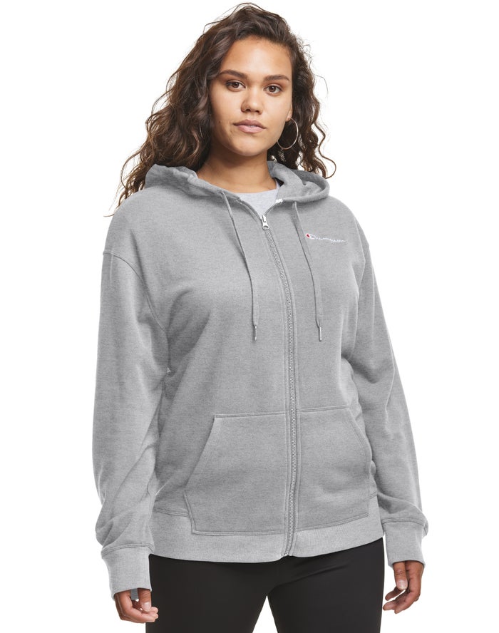 Champion Dame Hættetrøje Grå - Plus Campus French Terry Zip Embroidered Logo - Danmark BPX-374052